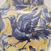 Vintage Handmade Yellow and Blue Glazed Ceramic Amphora by Zulimo Aretini, Italy