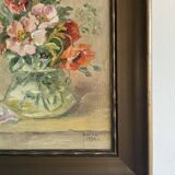 Peinture à l'huile ancienne nature morte aux fleurs 1936, signée