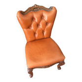 Superb Vintage Louis XV Style Armchair - Cognac Upholstered Faux Leather