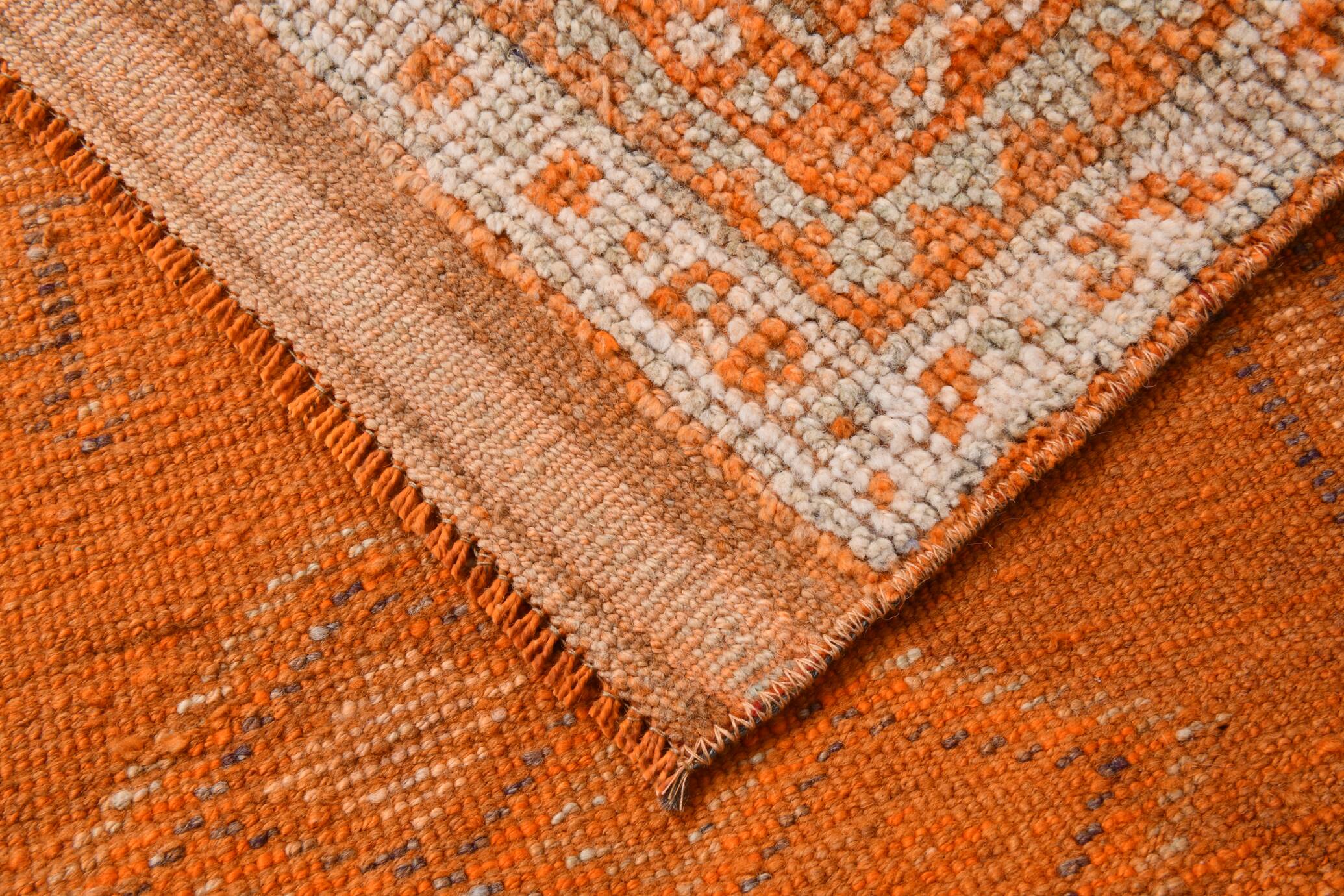 2x13 Soft Orange & Fuchsia Pattern Rug, Vintage Ousahk Runner Rug,90x381 Cm