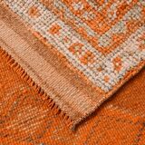 2x13 Soft Orange & Fuchsia Pattern Rug, Vintage Ousahk Runner Rug,90x381 Cm