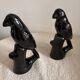 Pair of Mid-Century Gloss Black Ceramic Bird Figurines (Ravens/Crows)