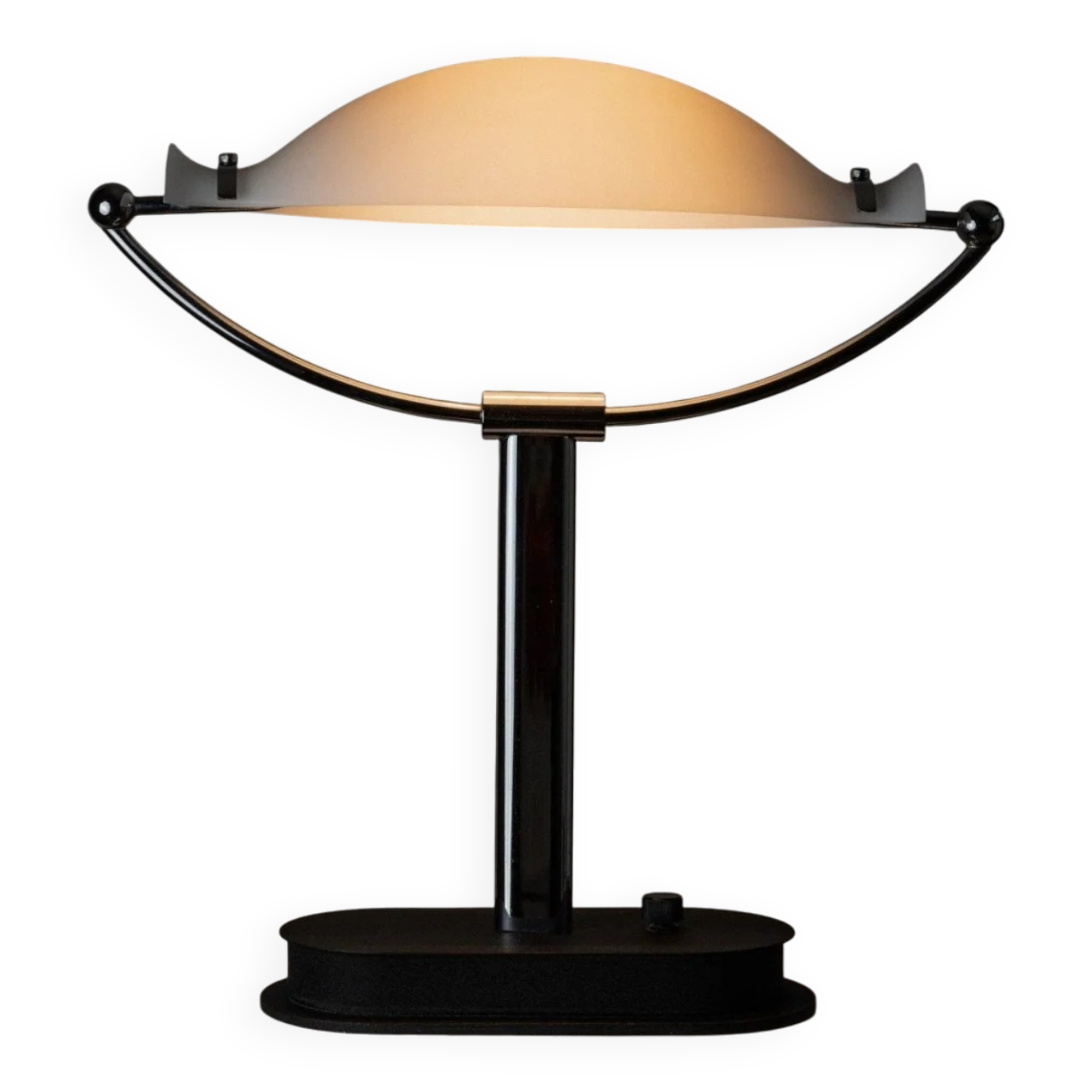 Lampe vintage en verre de Murano avec abat-jour en verre dépoli blanc et base de bureau en chrome, design italien des années 1970 inspiré de l'ère spatiale.