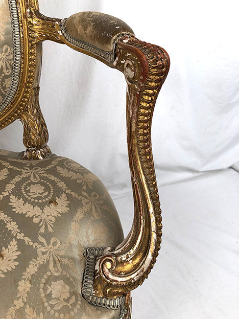 Carved and gilded wooden armchair in Louis XVI style, circa 1900