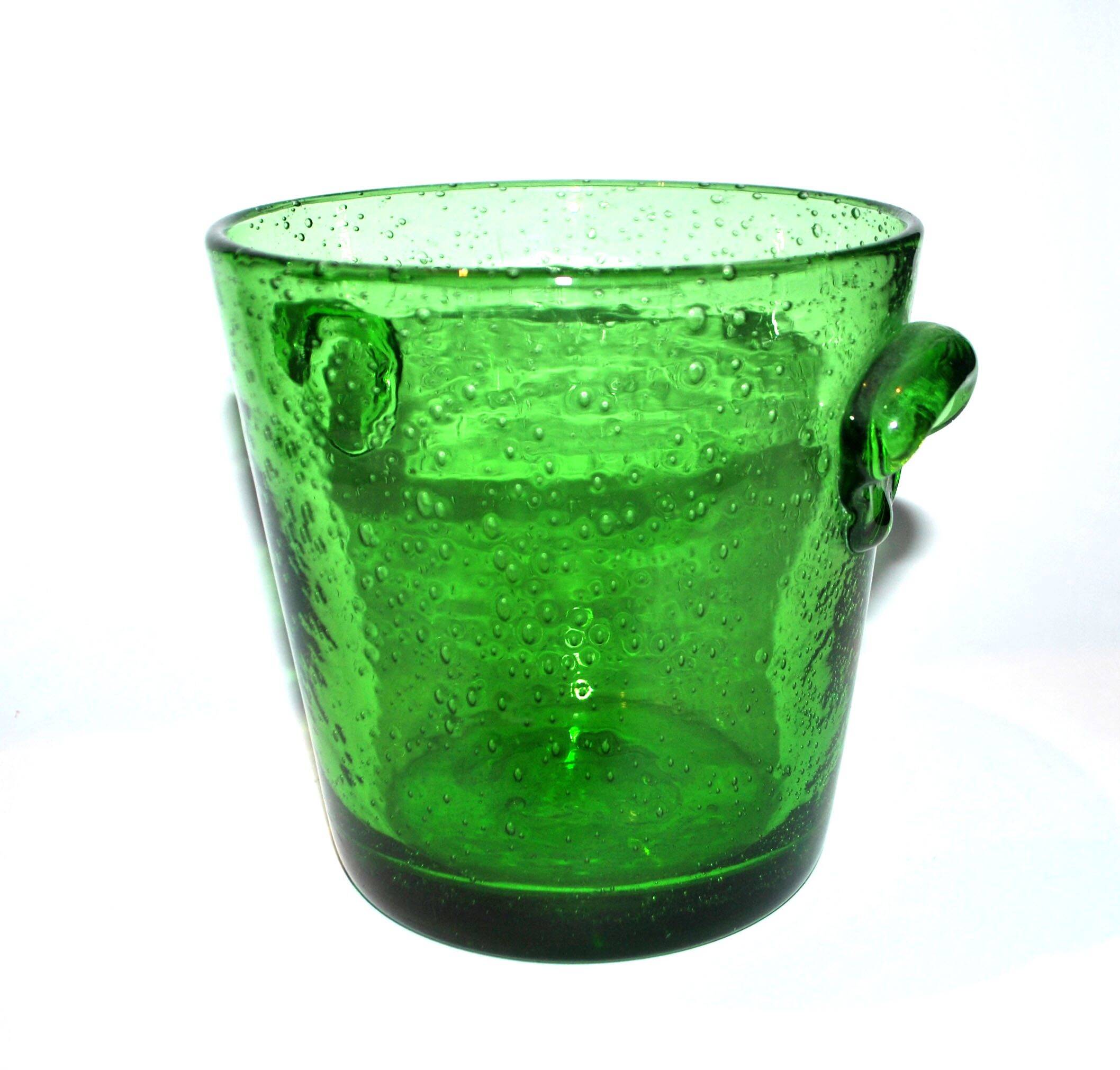 Vintage Biot Green Bubble Glass Ice Bucket - 13cm Ice Cream Pot Vase