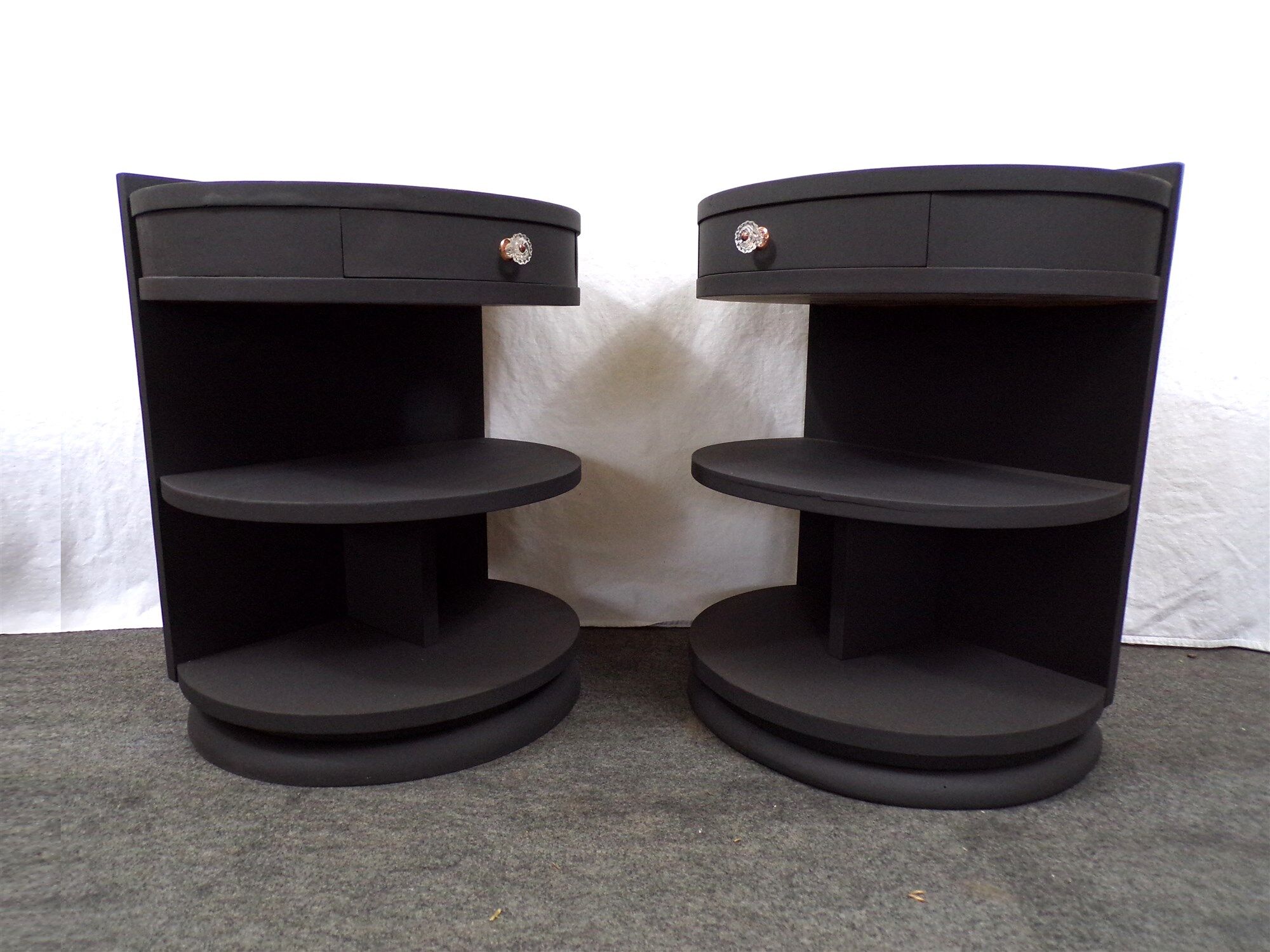 Pair of rounded bedsides revamped art deco