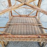 Armchair in wicker rattan and scoubidou