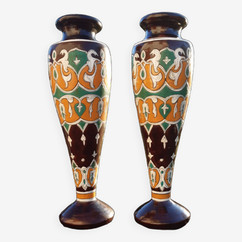 pair of old vases with art deco motifs