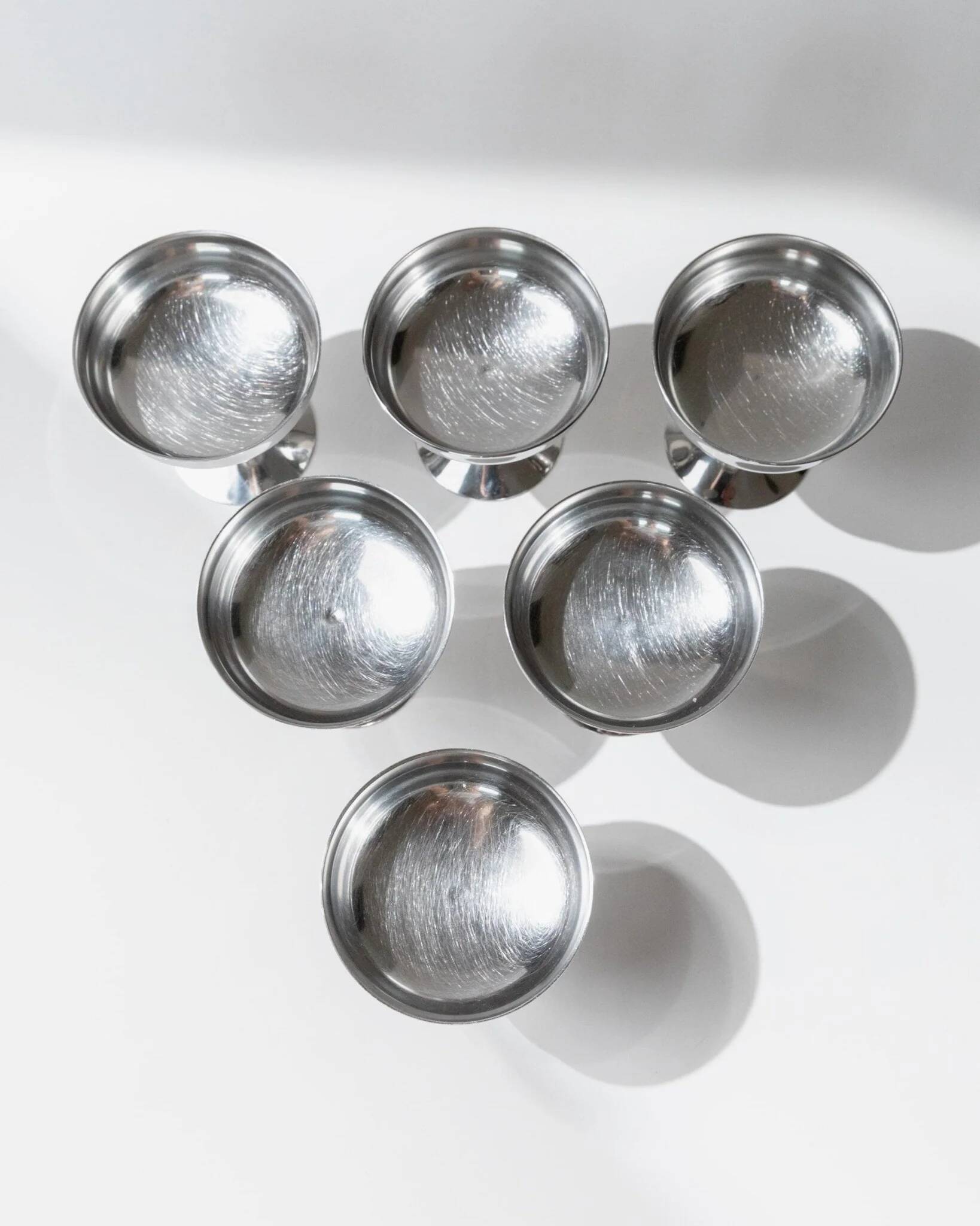 Set of 6 Vintage Champagne Bowls: Argent Stainless Steel with Golden Stem – Italian 1970s Retro Tableware