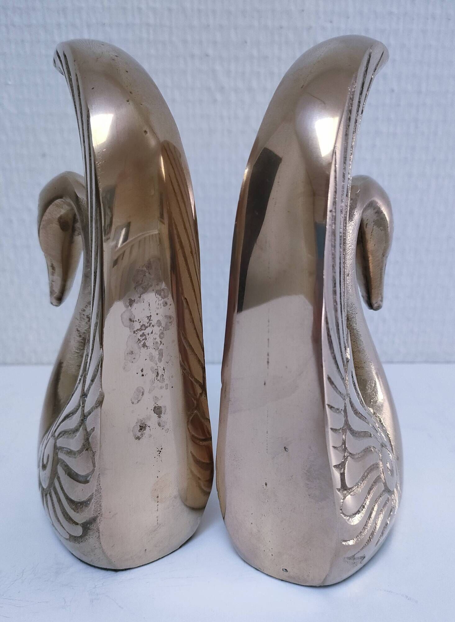Pair of vintage stylized brass bird bookends