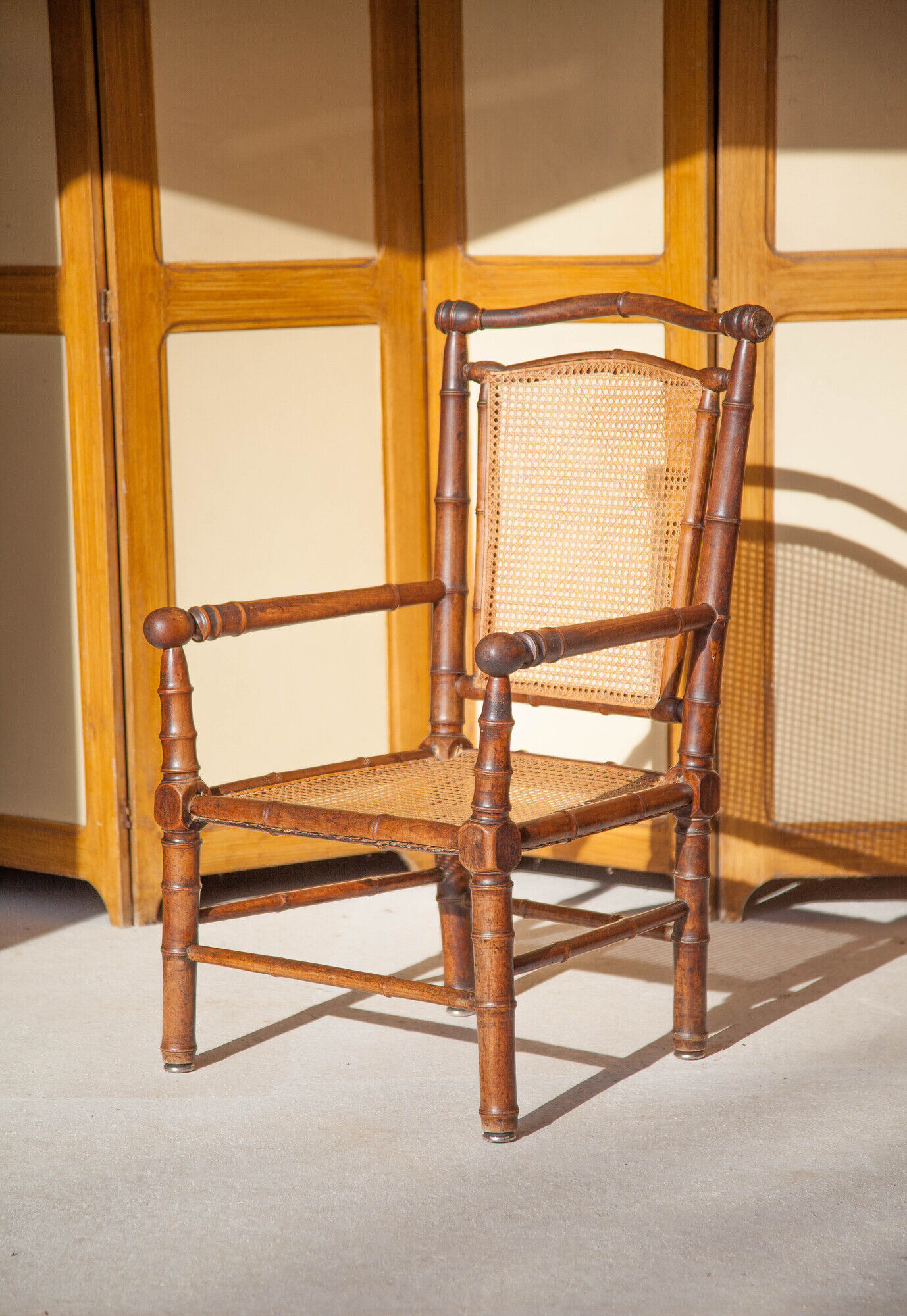 Canned armchair wood imitation bamboo, colonial armchair, interior decoration