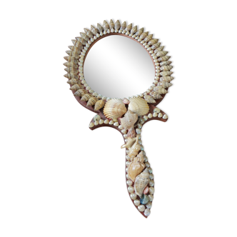 Miroir à main ou à suspendre coquillages vintage