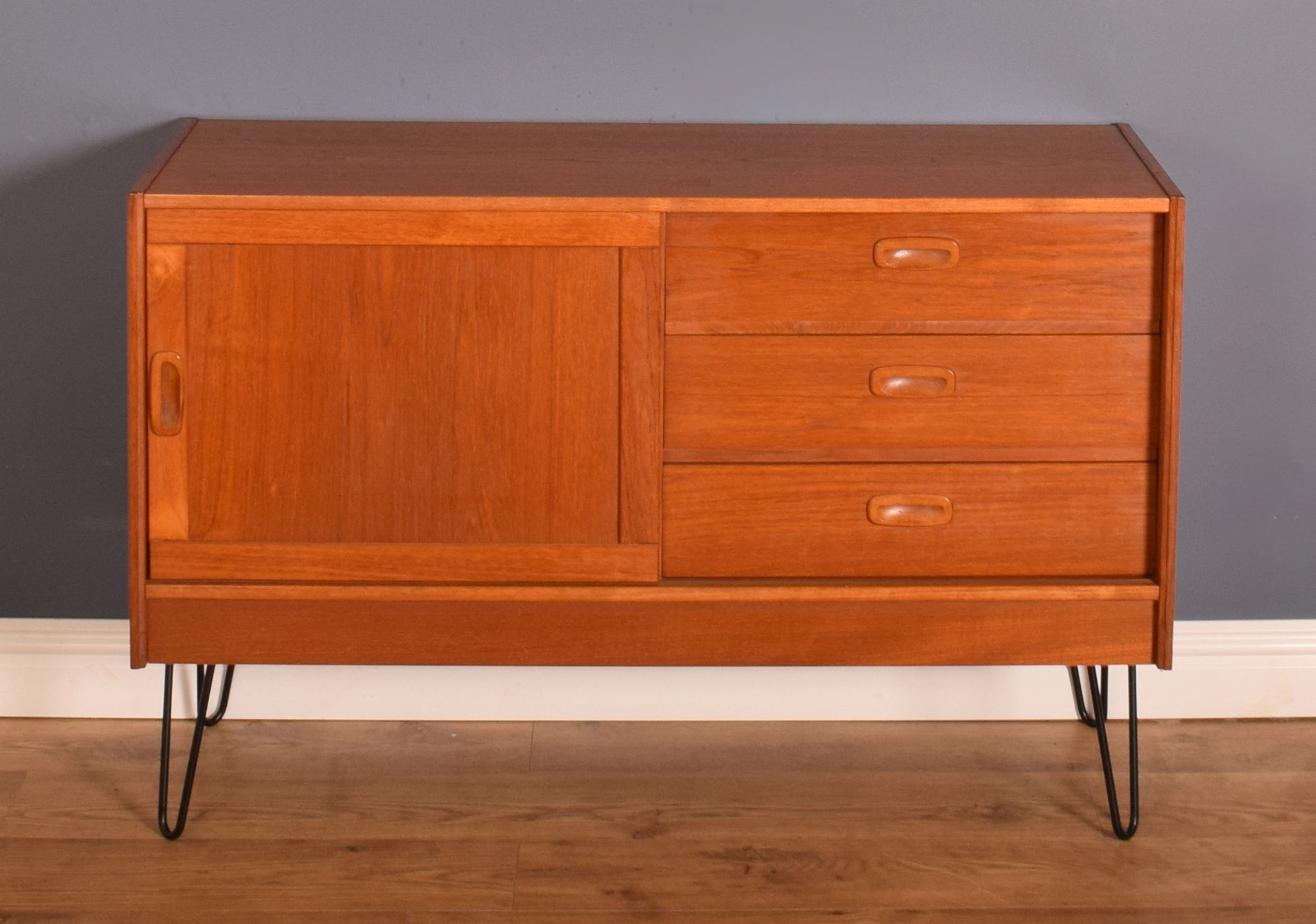 Restored Danish Teak 1960s Short Retro Sideboard Hairpin Legs