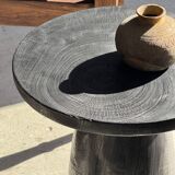 Black solid mango side table (monoxyle) with conical legs