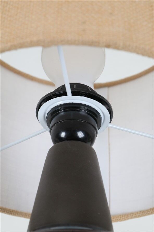 Big "1097" ceramic table lamp by Einar Johansen for Søholm with jute shade, mid-century Danish modern design, 1960s/1970s