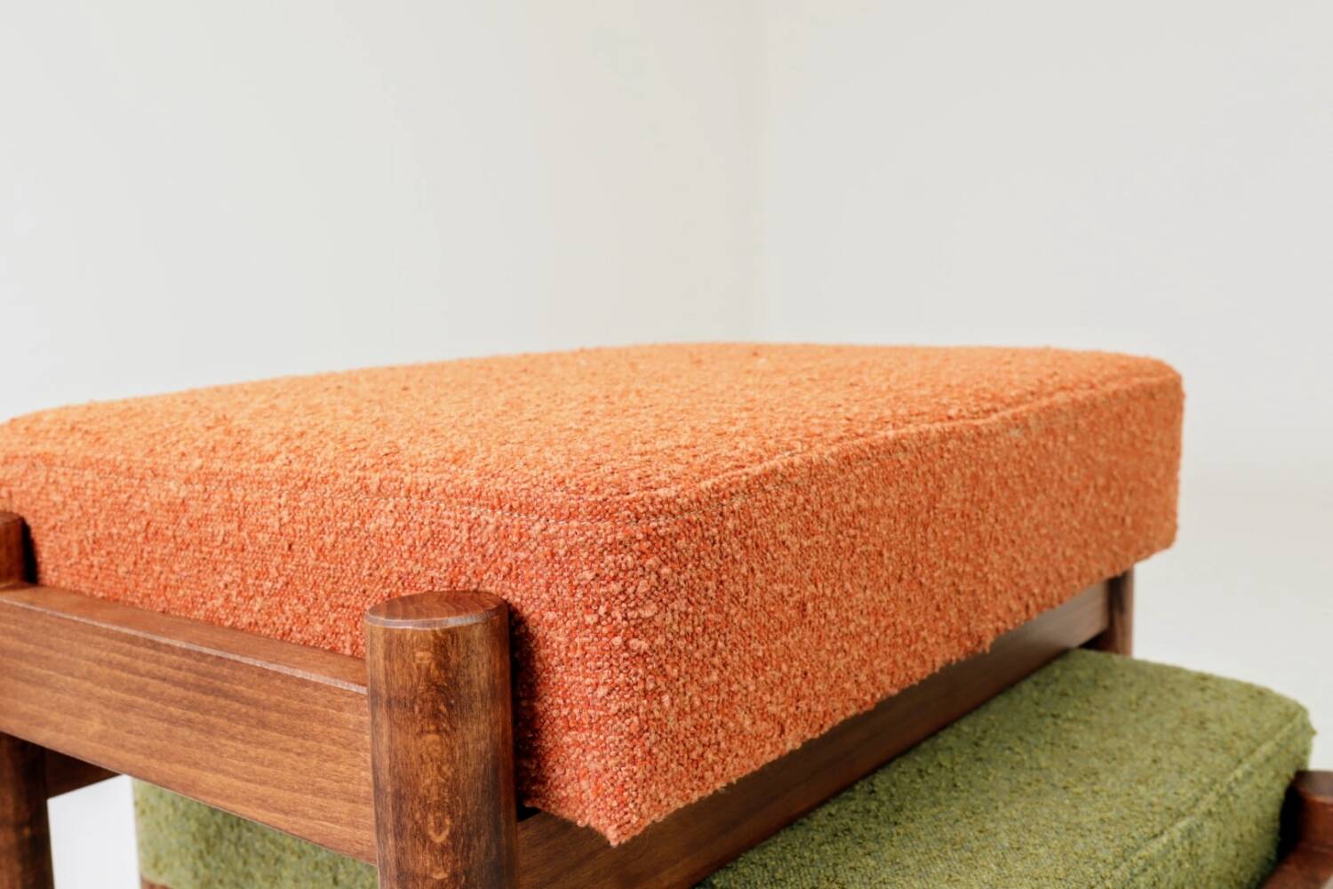 Scandinavian orange/green boucle stools set of 2