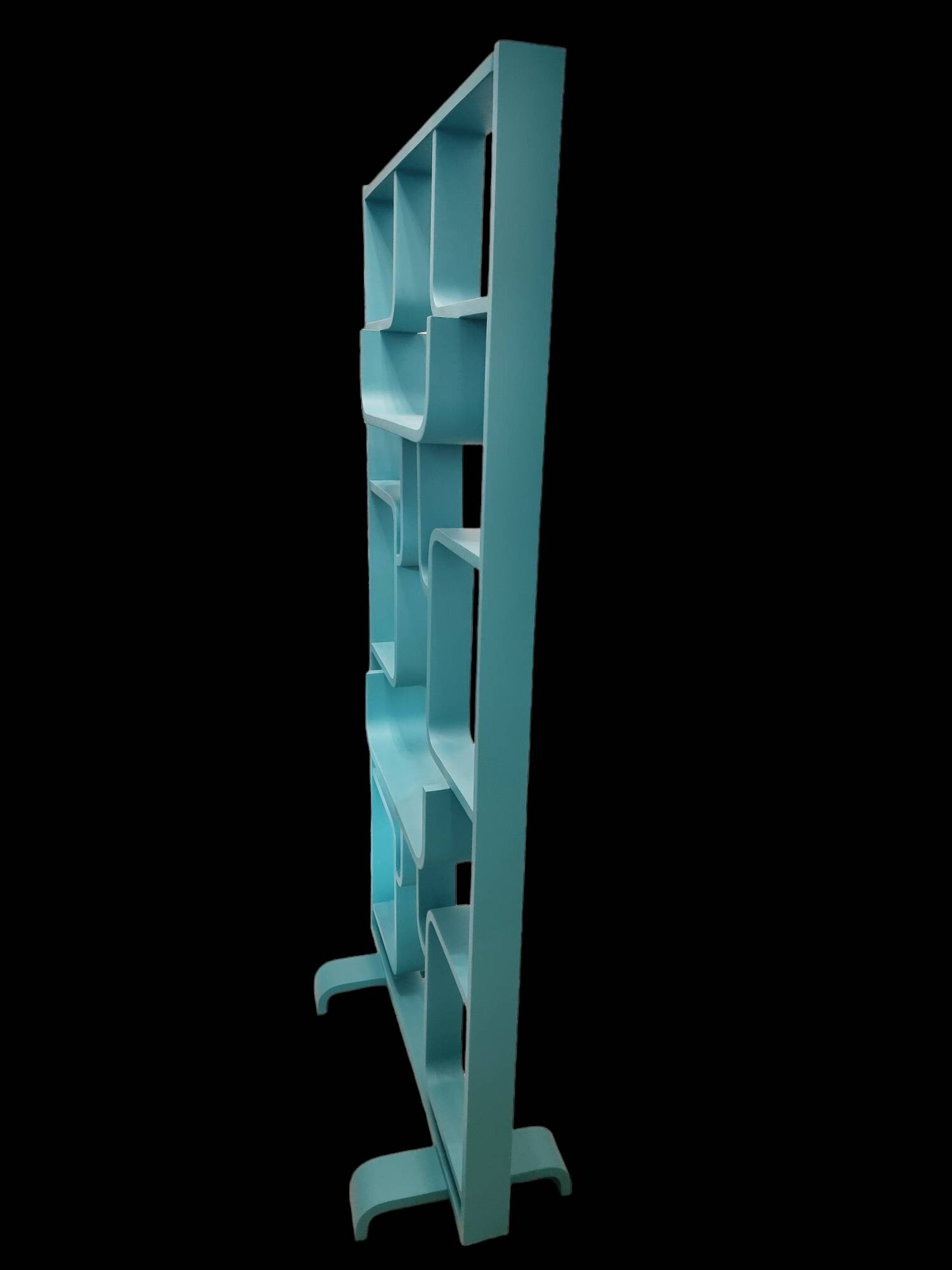 Mid-century room divider by Ludvik Volak in a deep turquoise colour, fully refurbished, Czech 1960s