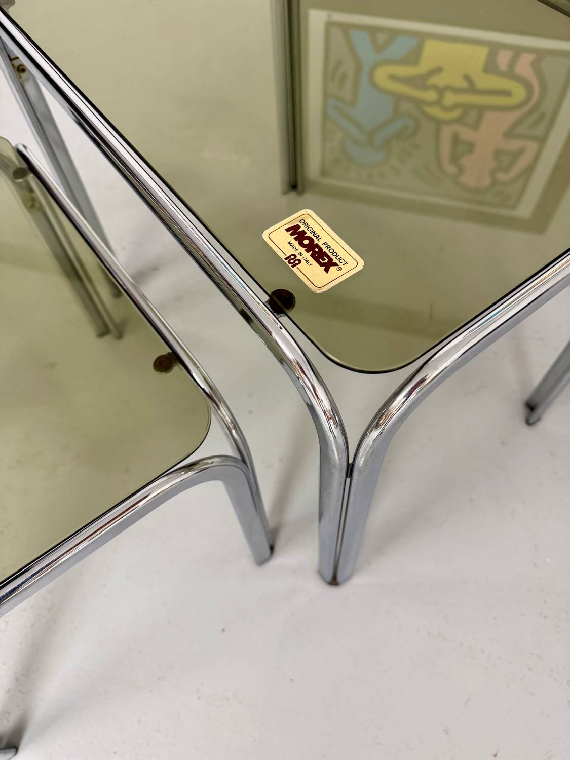 Morex nesting coffee table in metal and smoked glass, Italian design from the 1980s