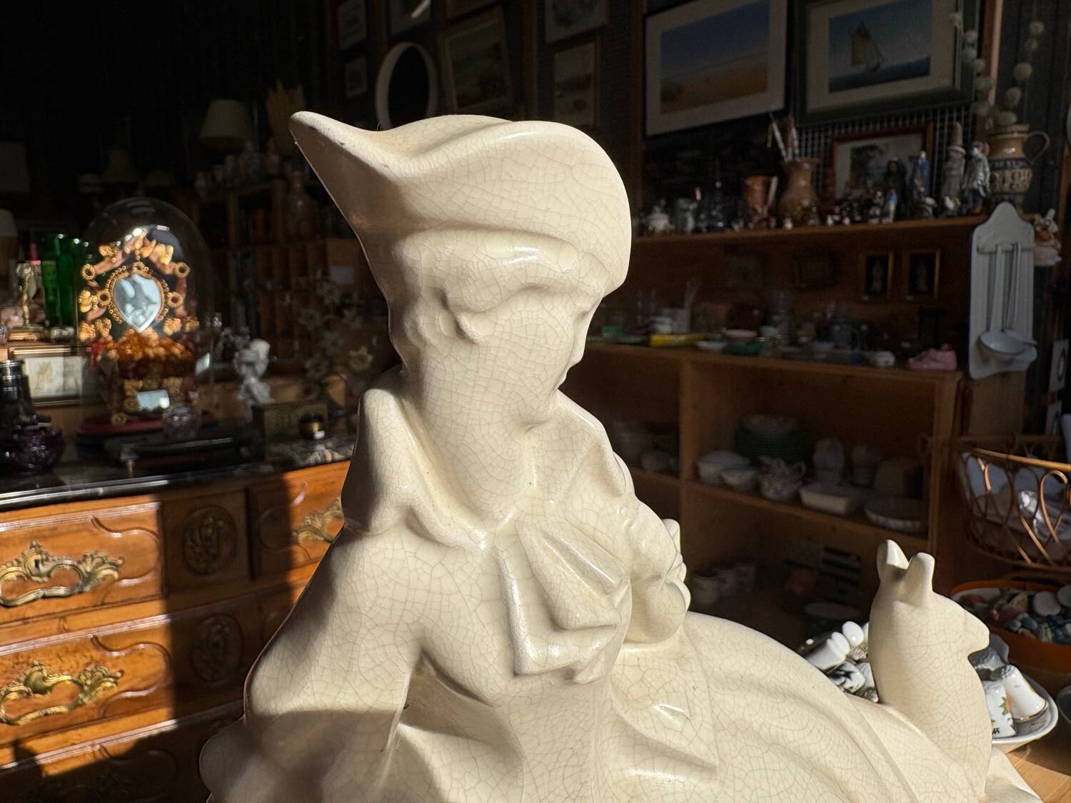 Large Art Deco sculpture attributed to Lejan – Lady and Gazelle – earthenware