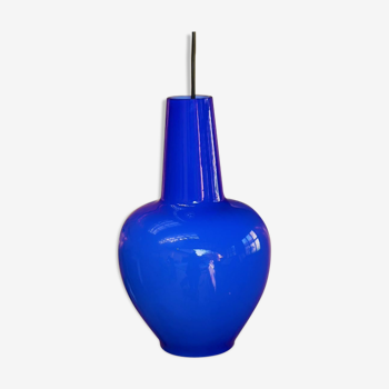 suspension vintage en opaline bleue