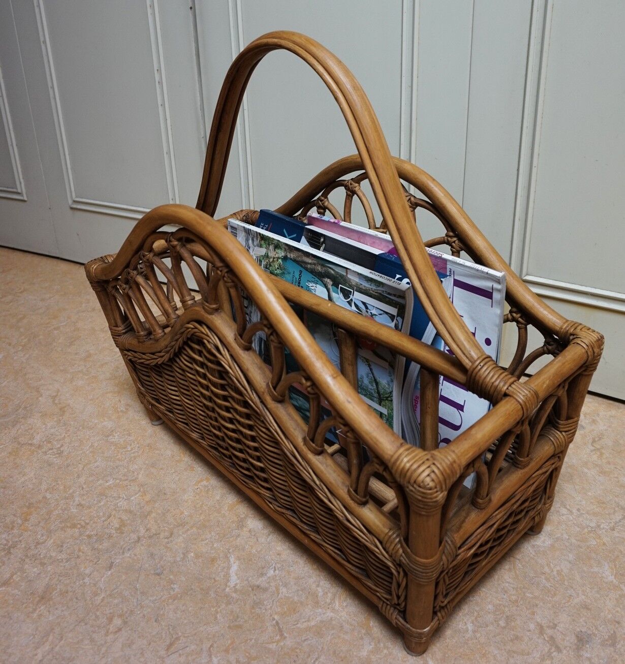 Mid-century italian french riviera bamboo & rattan magazine rack, 1960s