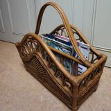 Mid-century italian french riviera bamboo & rattan magazine rack, 1960s