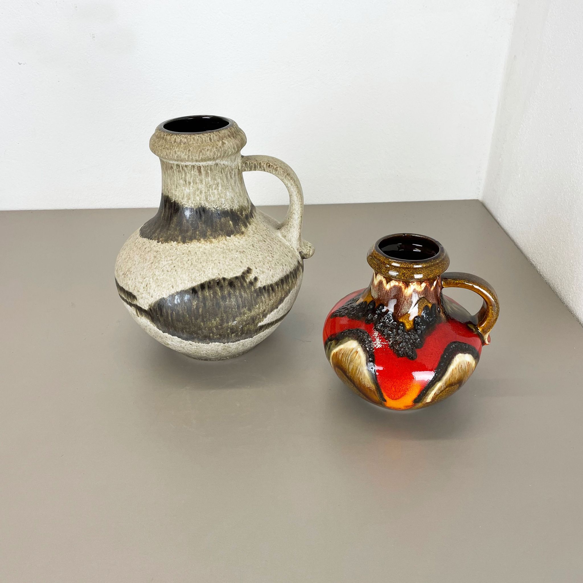Set of Two Pottery Fat Lava Vases "Multi-Color" by Scheurich, Germany, 1970s