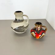 Set of Two Pottery Fat Lava Vases "Multi-Color" by Scheurich, Germany, 1970s