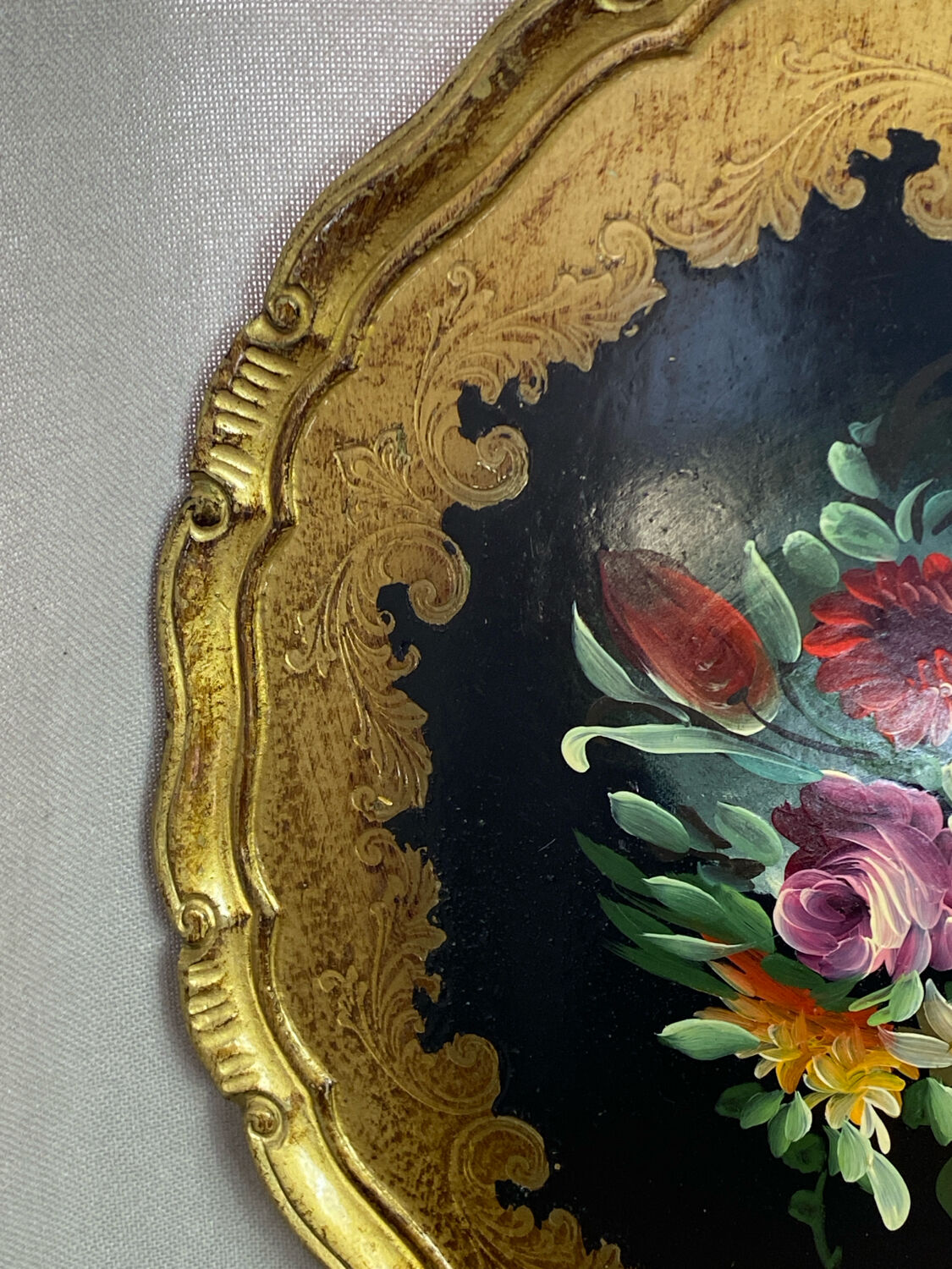 Round painted wooden platter