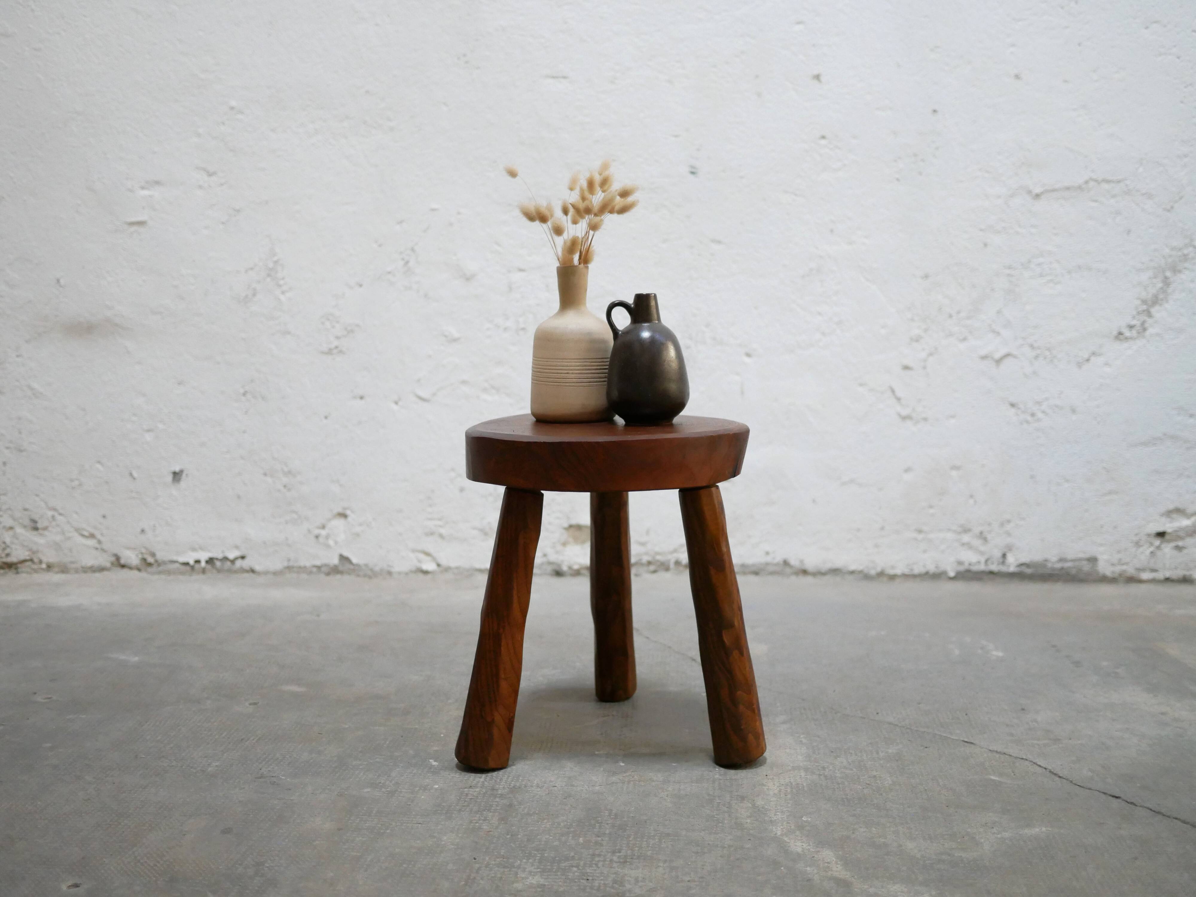 Brutalist wooden tripod stool