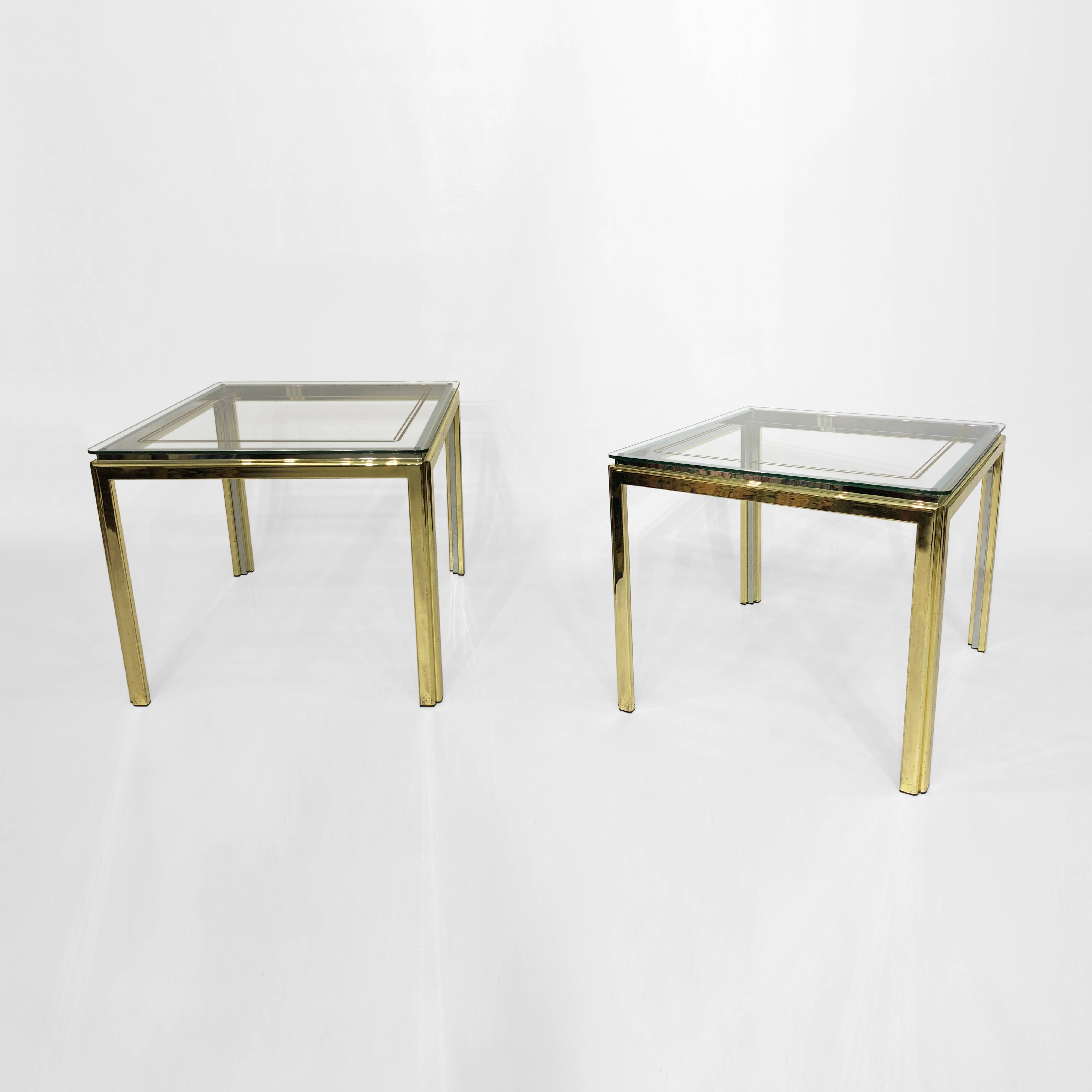1970s brass and chrome side table renato zevi glass