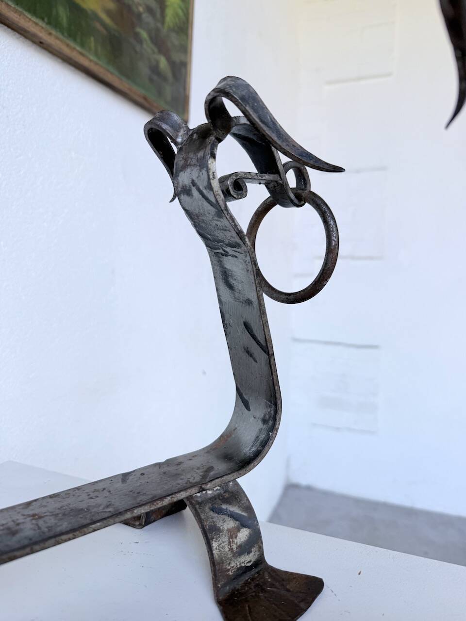 Pair of zoomorphic metal andirons "dogs" 1950