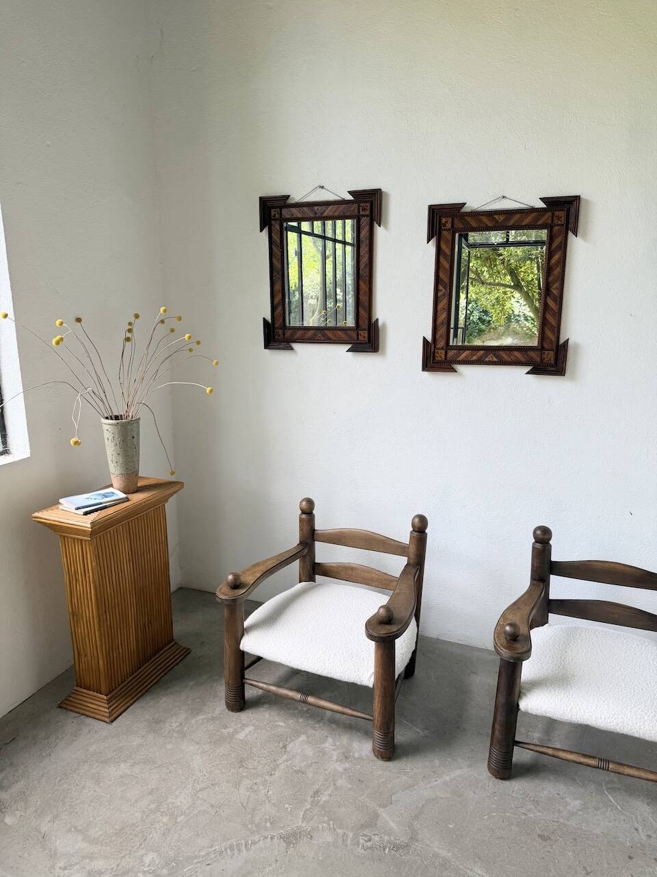 Pair of wooden mirrors in tramp art style