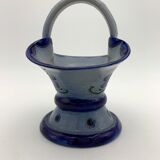 Vintage basket in traditional Alsace stoneware, cobalt blue flower patterns - 1970s.