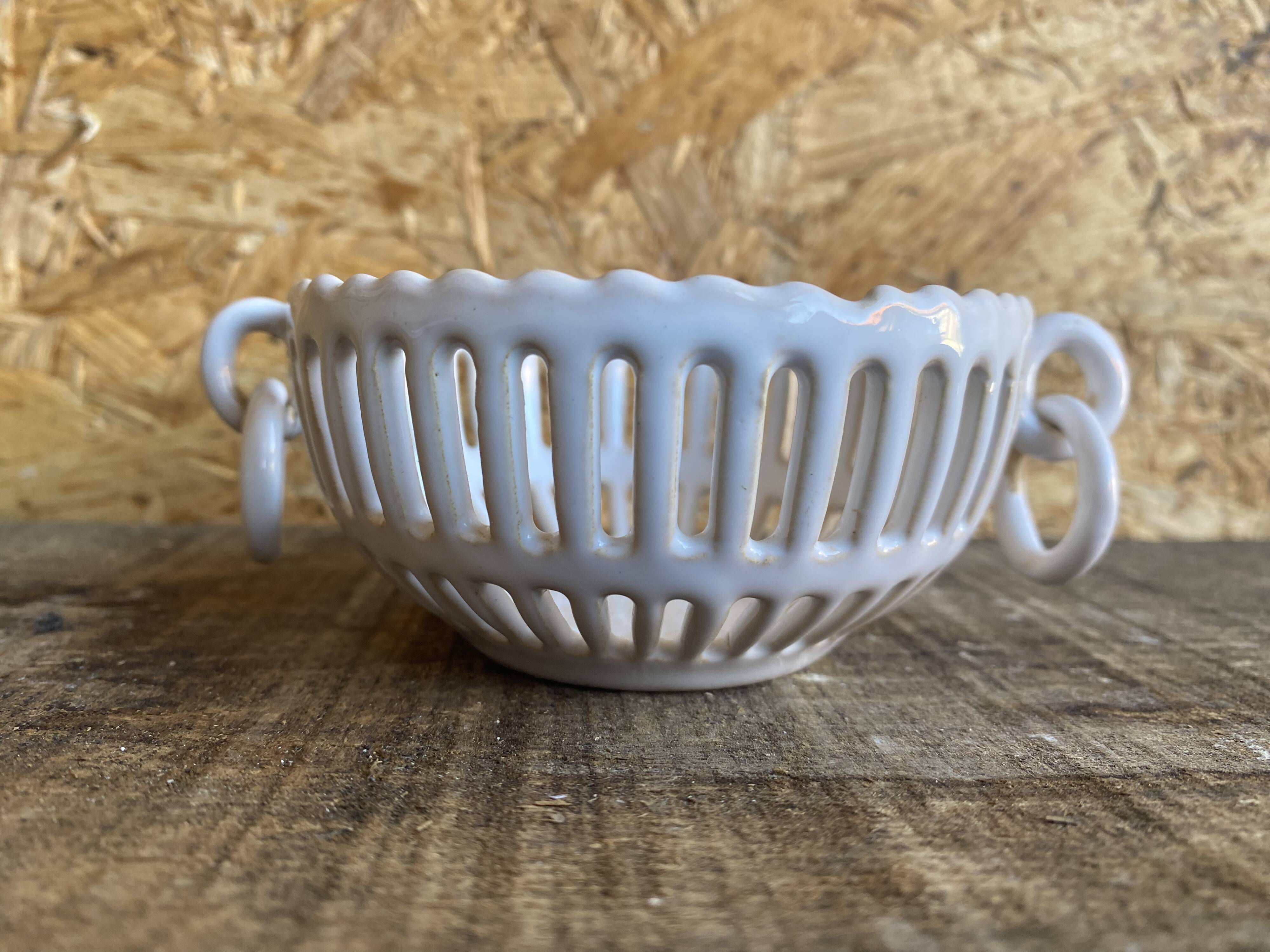 Empire malicorne white openwork ceramic pocket bowl vintage #d