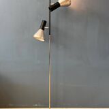 Vintage black mid-century floor lamp with two aluminum spots