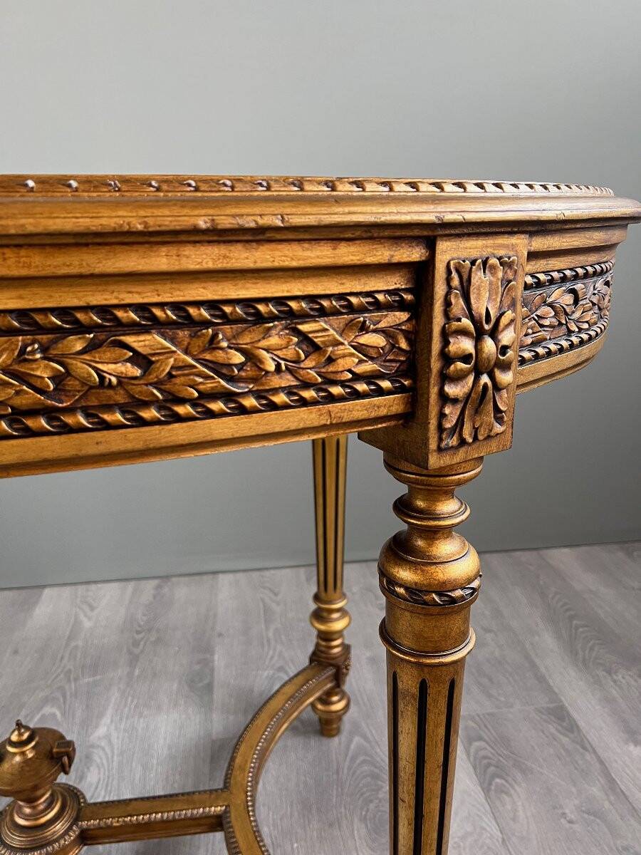 Louis XVI style oval table with marble top, 19th century