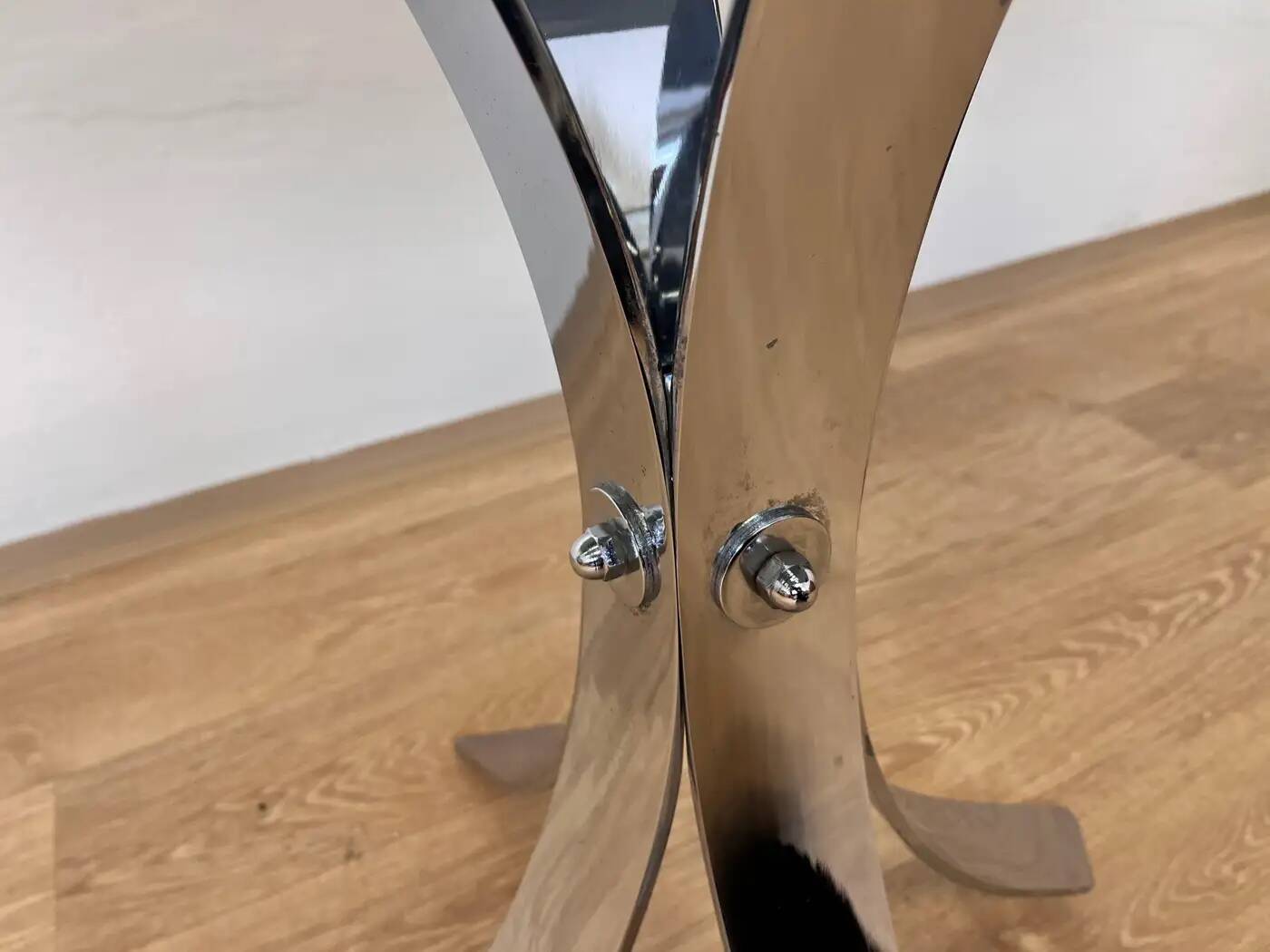 1970s Mid-century steel chrome and smoked glass dining table