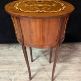 Pair of narrow Louis XV style bedside tables in marquetry