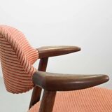 4 Wenge Cowhorn Tijsseling Dining Chairs with Stone Red Fabric, Hulmefa 60s