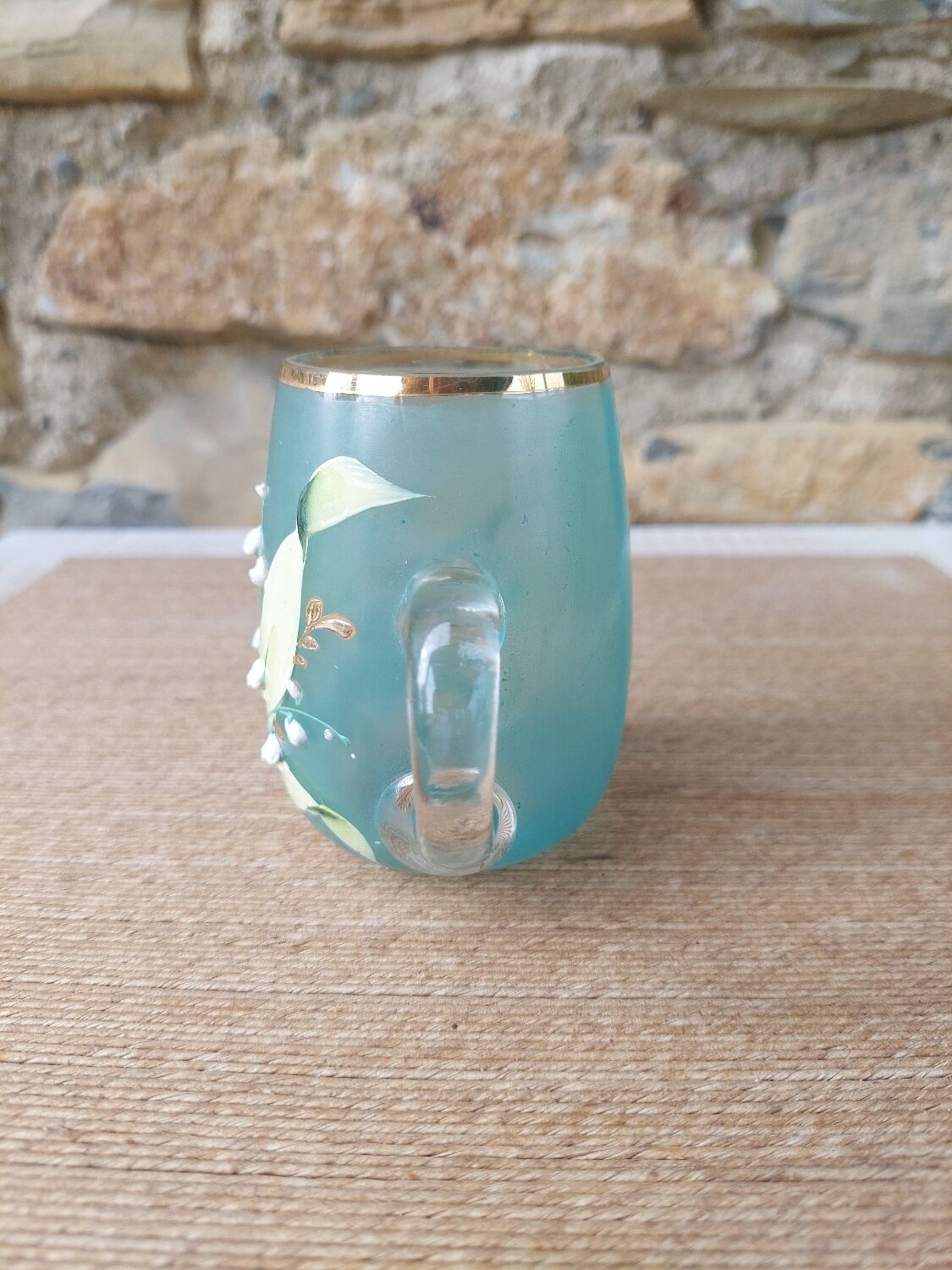 Enamelled glass mug/cup