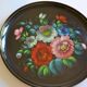 Vintage Russian metal plate with hand-painted floral decoration D 32 cm