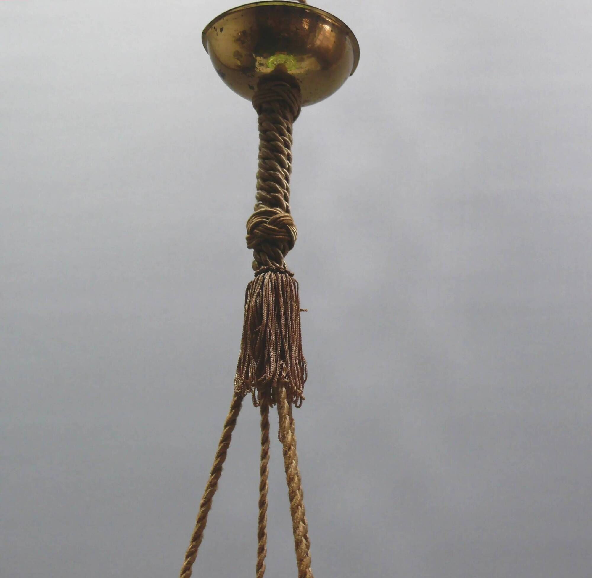 Large Art Deco pendant light in marbled glass with cord suspension, 1920s-1930s
