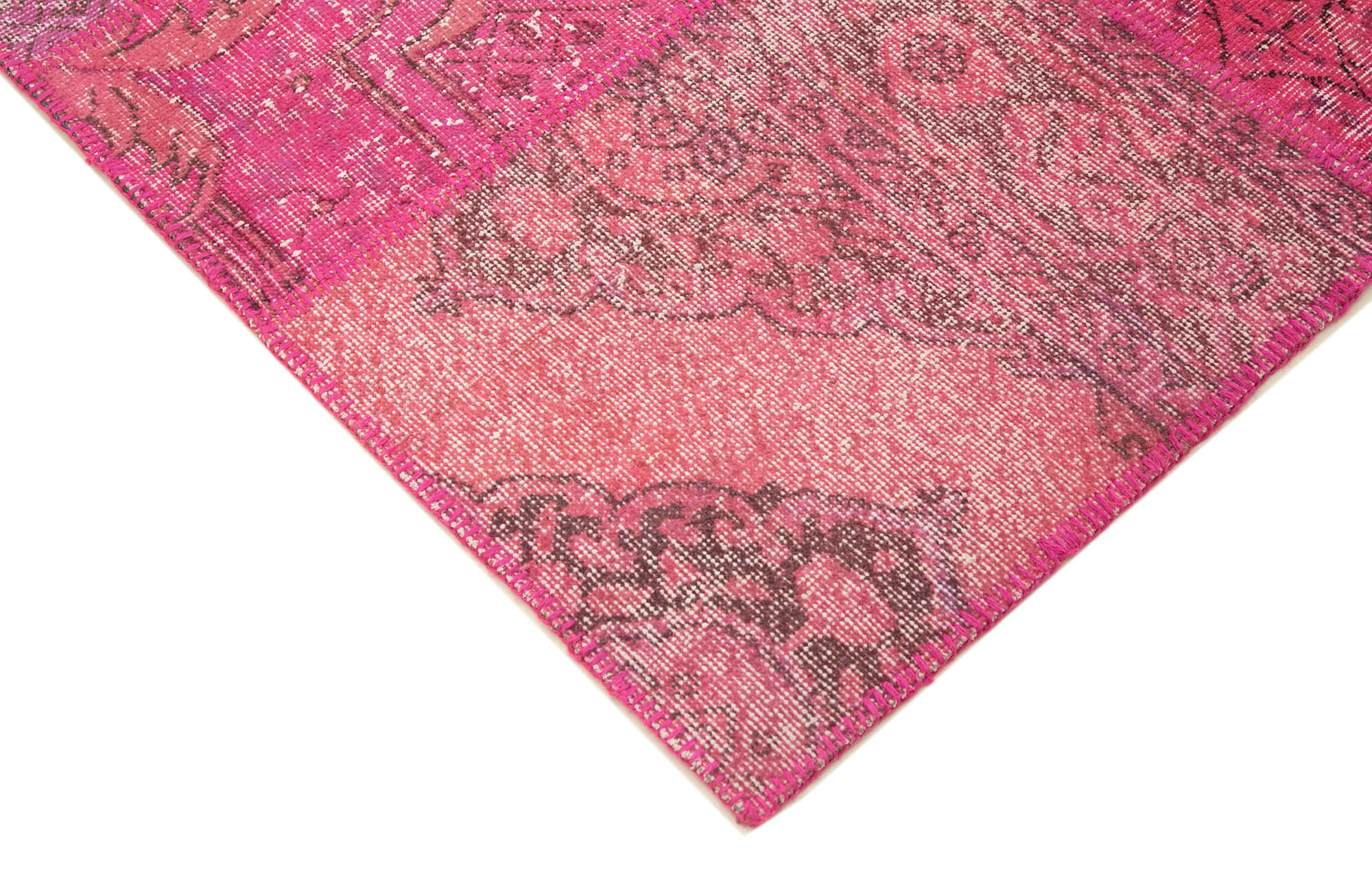 Handmade anatolian vintage 200 cm x 302 cm pink patchwork rug