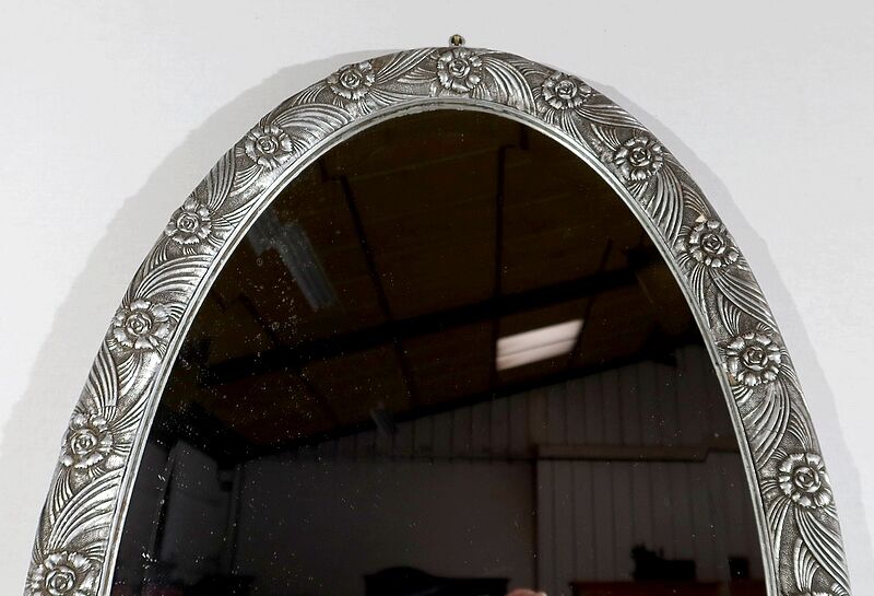 Oval mirror with silver frame, art nouveau, 1900