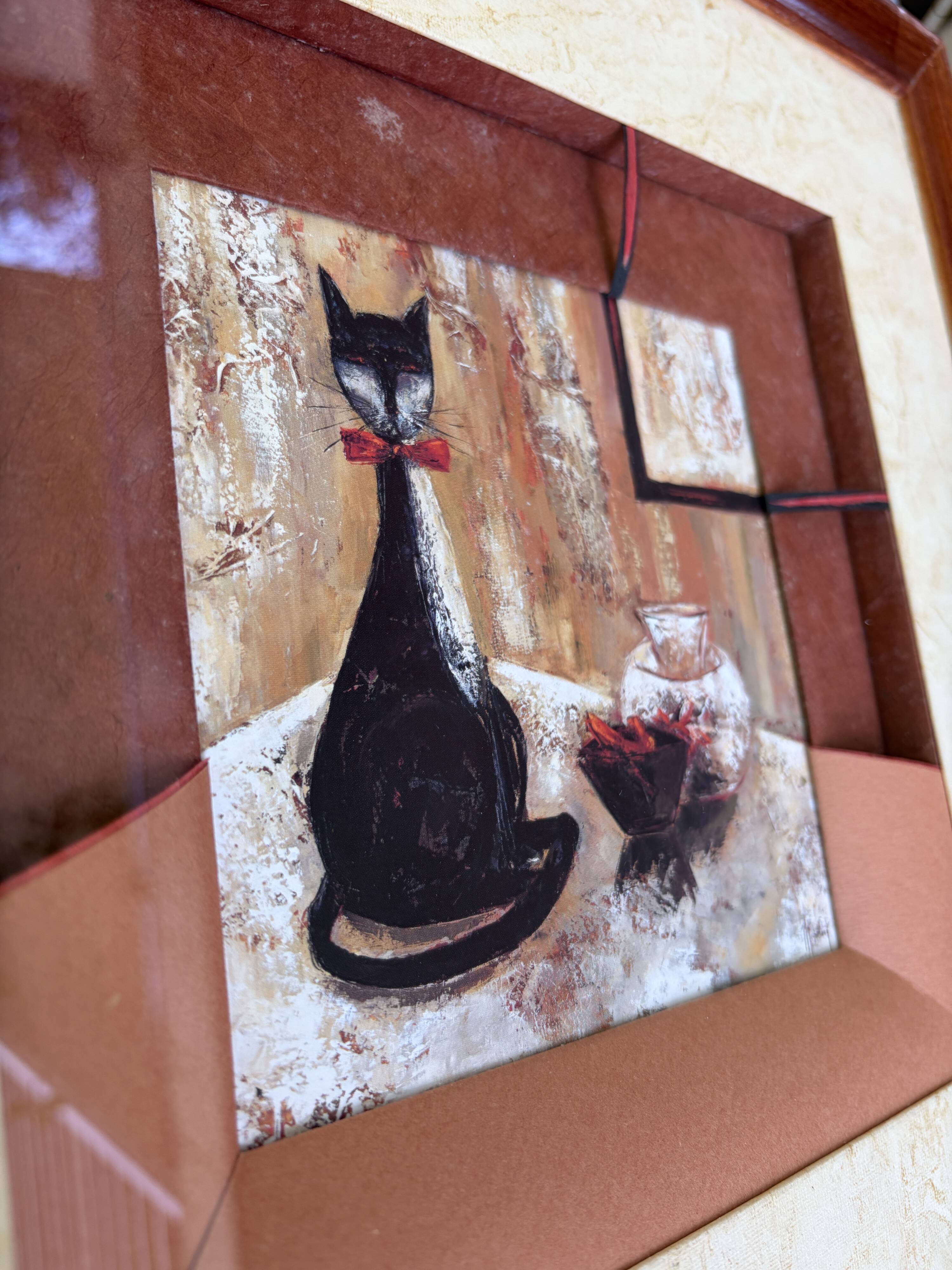 Tableau Mombard - Iconic Black Cat with Red Bow - Vintage 60s