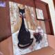 Tableau Mombard - Iconic Black Cat with Red Bow - Vintage 60s