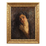 Peinture de portrait féminin impressionniste italien du 19e siècle