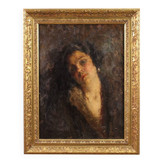 19th century Italian Impressionist female portrait painting
