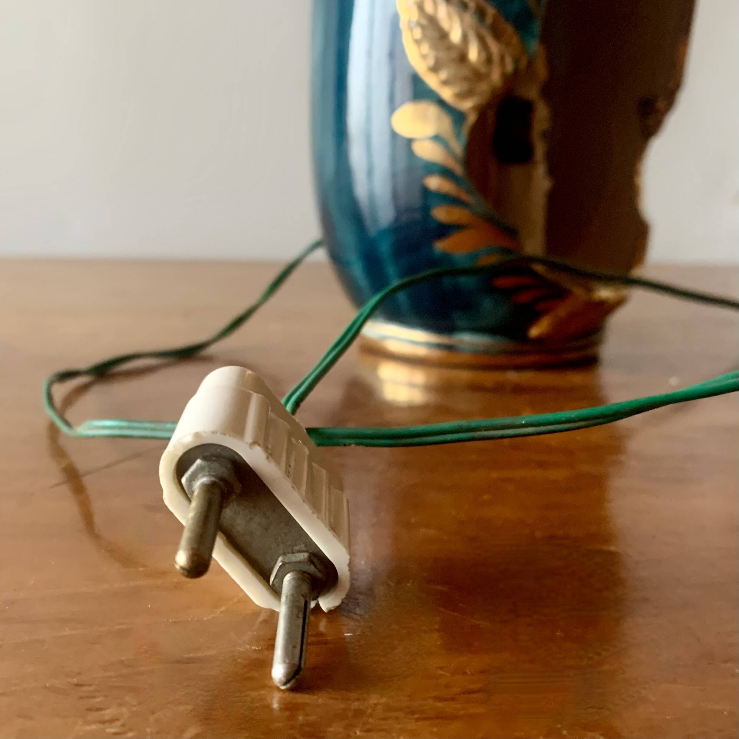 Old glazed ceramic bedside lamp - Bequet - Made in Belgium